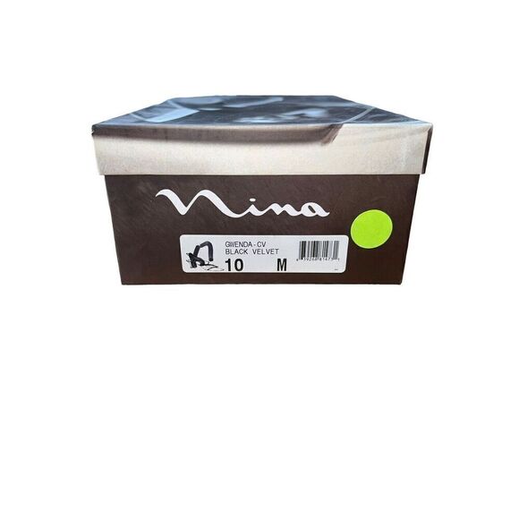 Nina Womens 10 Gwenda-CV-Black Velvet Block Heels Leather Slingback Square Toe - Picture 8 of 8